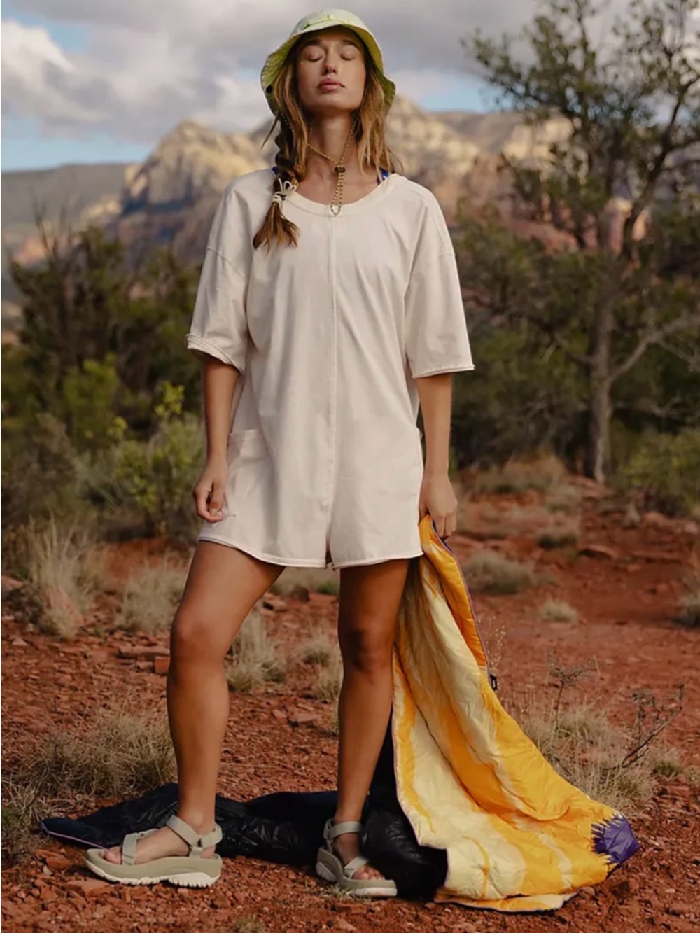 FREE PEOPLE x movement Hot Shot Tee Romper in sand colour size small